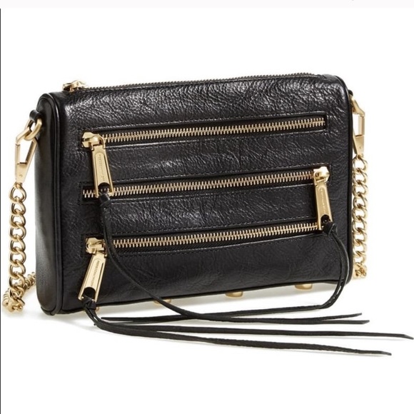 Rebecca Minkoff Mini 5 Zip - Black & Gold - Picture 1 of 8